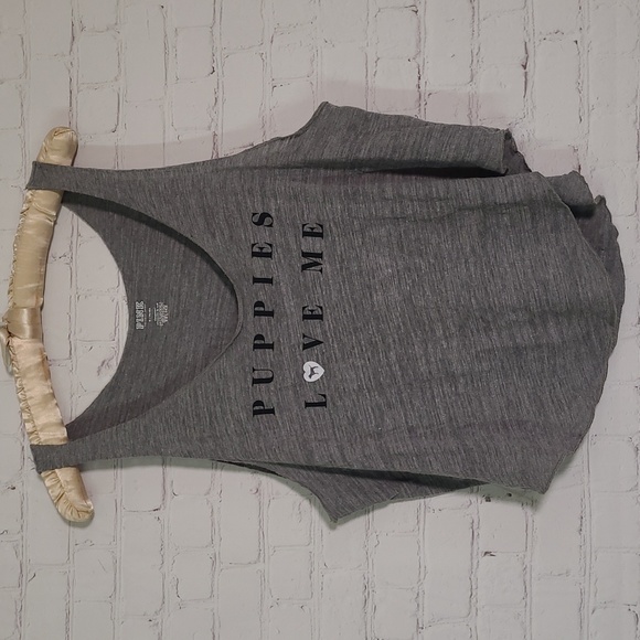 NWOT 2019 Victorias Secret PINK Oversized Puppies Love Me Heather Gray Tank Sz M - Picture 2 of 13